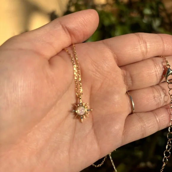 18K Gold Plated Dainty Pink Sun Necklace - Picture 7 of 8